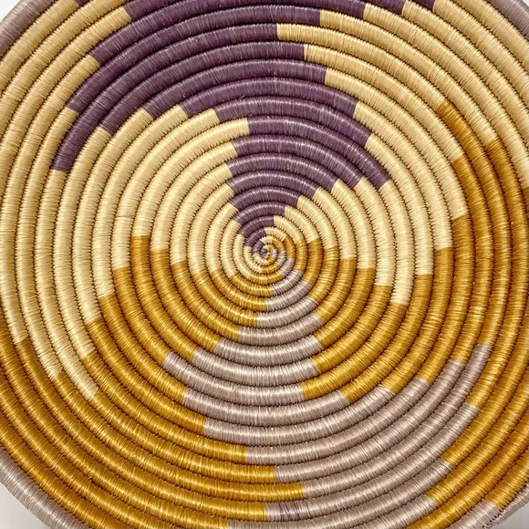 Handwoven Sisal Coil Swirl Basket Wall Decor Natural Fibers Purple Brown 11.5” - Picture 6 of 7